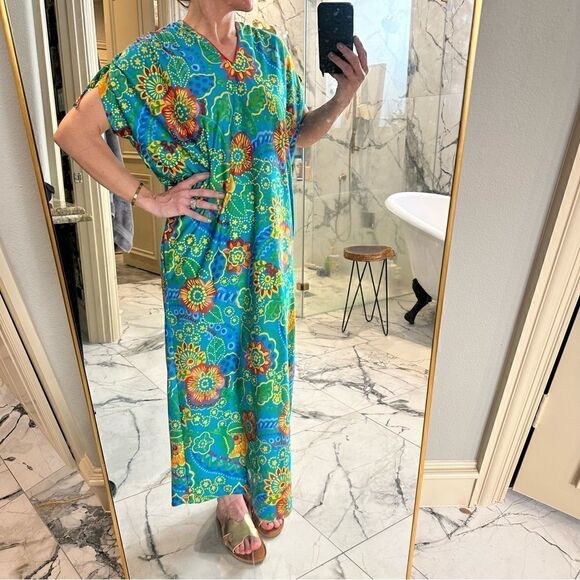 Christian Dior Lougewear | Vintage floral maxi Kaftan Mrs. Roper party moo moo - Picture 9 of 9